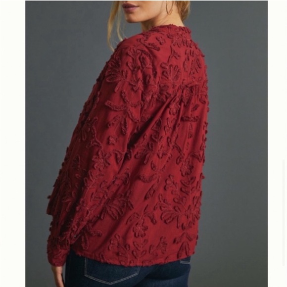 ANTHROPOLOGIE Pilcro Whitney Trapeze Button Down Red Maroon Floral Blouse - Picture 5 of 10